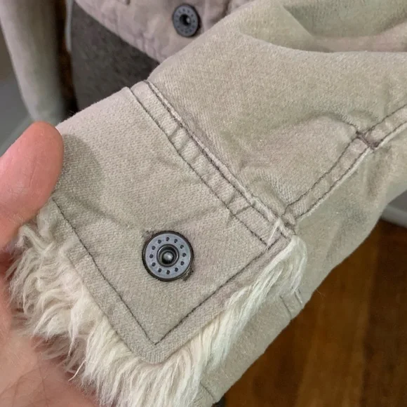 Trucker Jacket Medium Tan Cropped Faux Fur Cotton Outer Retro Penny Lane - Picture 5 of 11